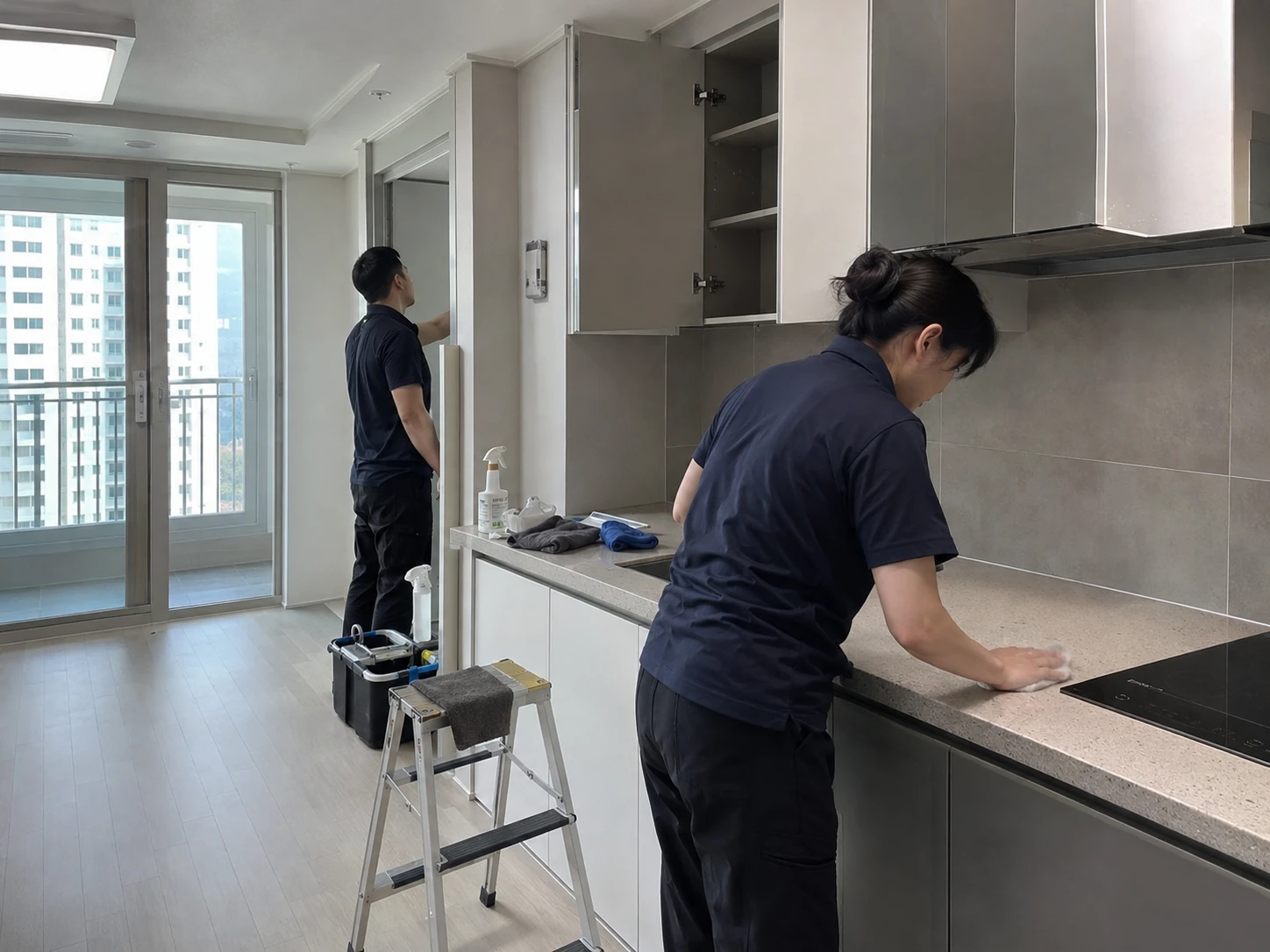 입주 전 주방 상판과 생활 구역 청소